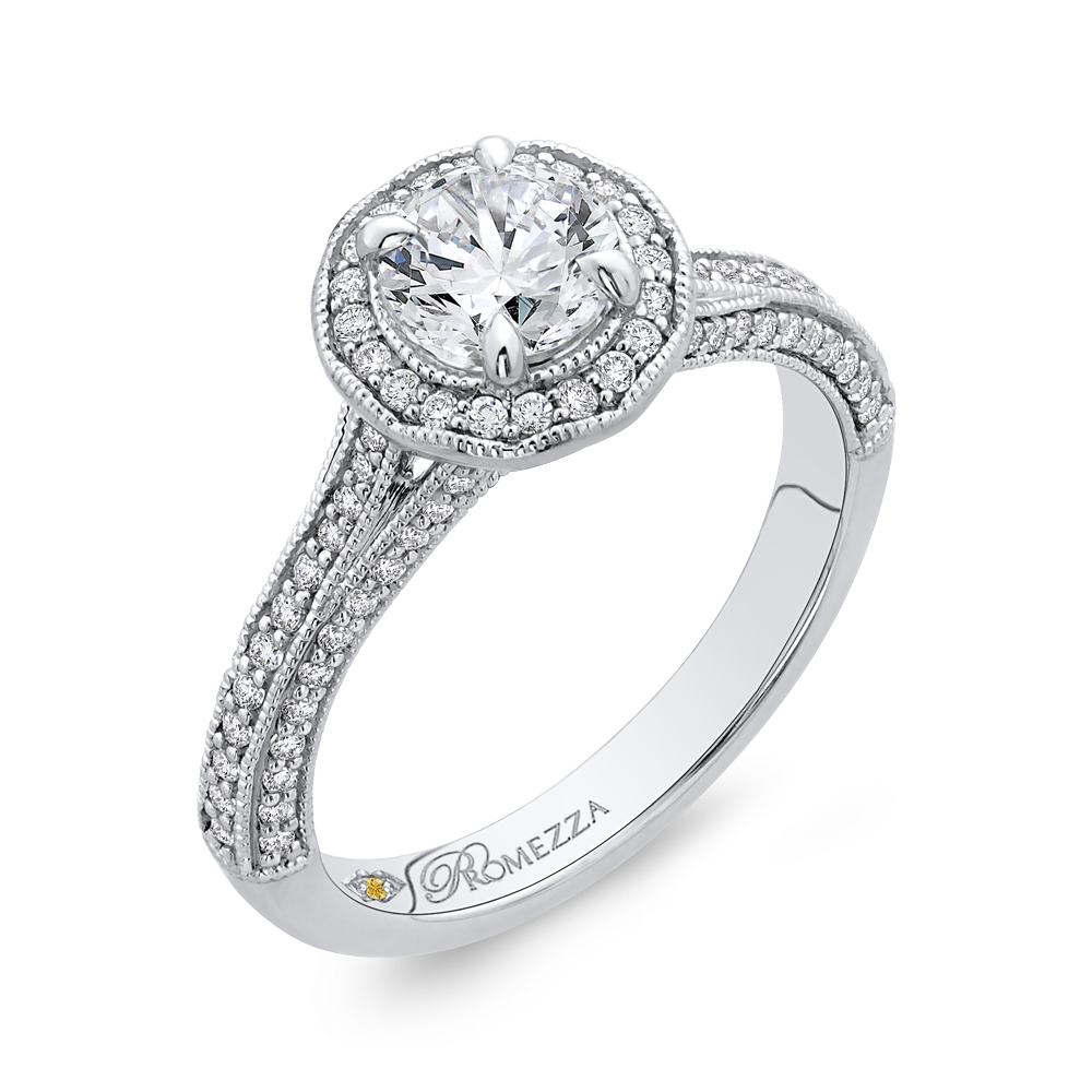 Split Shank Diamond Halo Engagement Ring in 14K White Gold