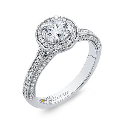 Split Shank Diamond Halo Engagement Ring in 14K White Gold