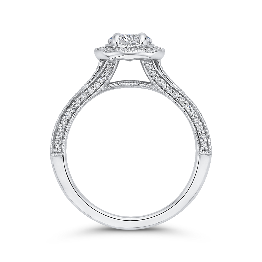 Split Shank Diamond Halo Engagement Ring in 14K White Gold