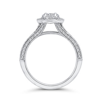 Split Shank Diamond Halo Engagement Ring in 14K White Gold