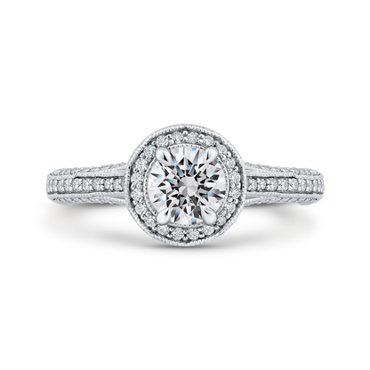 Split Shank Diamond Halo Engagement Ring in 14K White Gold