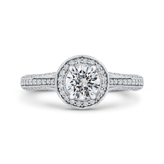 Split Shank Diamond Halo Engagement Ring in 14K White Gold