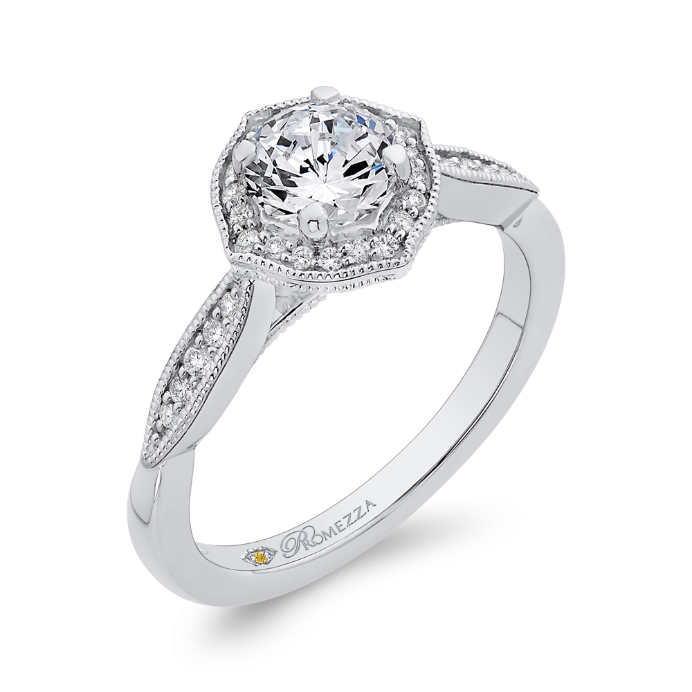 Round Diamond Halo Engagement Ring in 14K White Gold