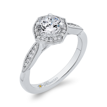 Round Diamond Halo Engagement Ring in 14K White Gold