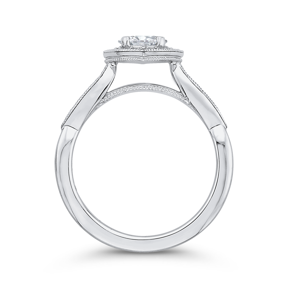 Round Diamond Halo Engagement Ring in 14K White Gold