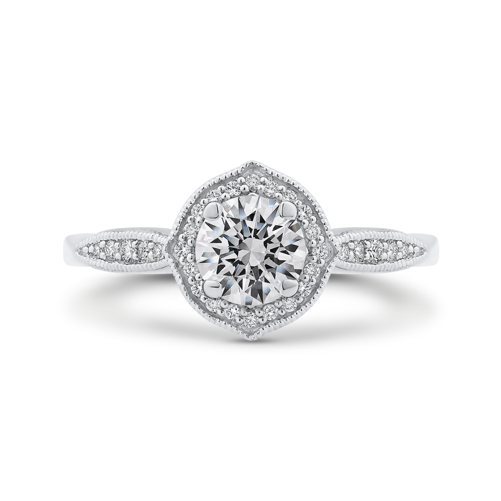 Round Diamond Halo Engagement Ring in 14K White Gold