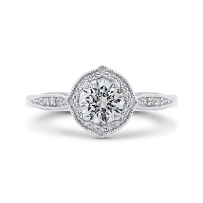 Round Diamond Halo Engagement Ring in 14K White Gold