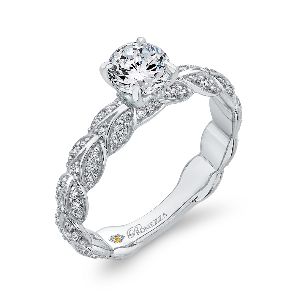 Diamond Floral Engagement Ring in 14K White Gold