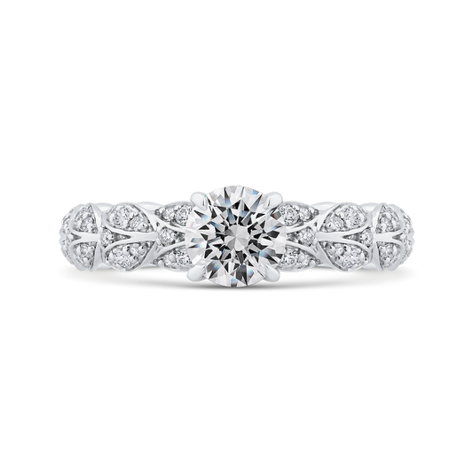 Diamond Floral Engagement Ring in 14K White Gold