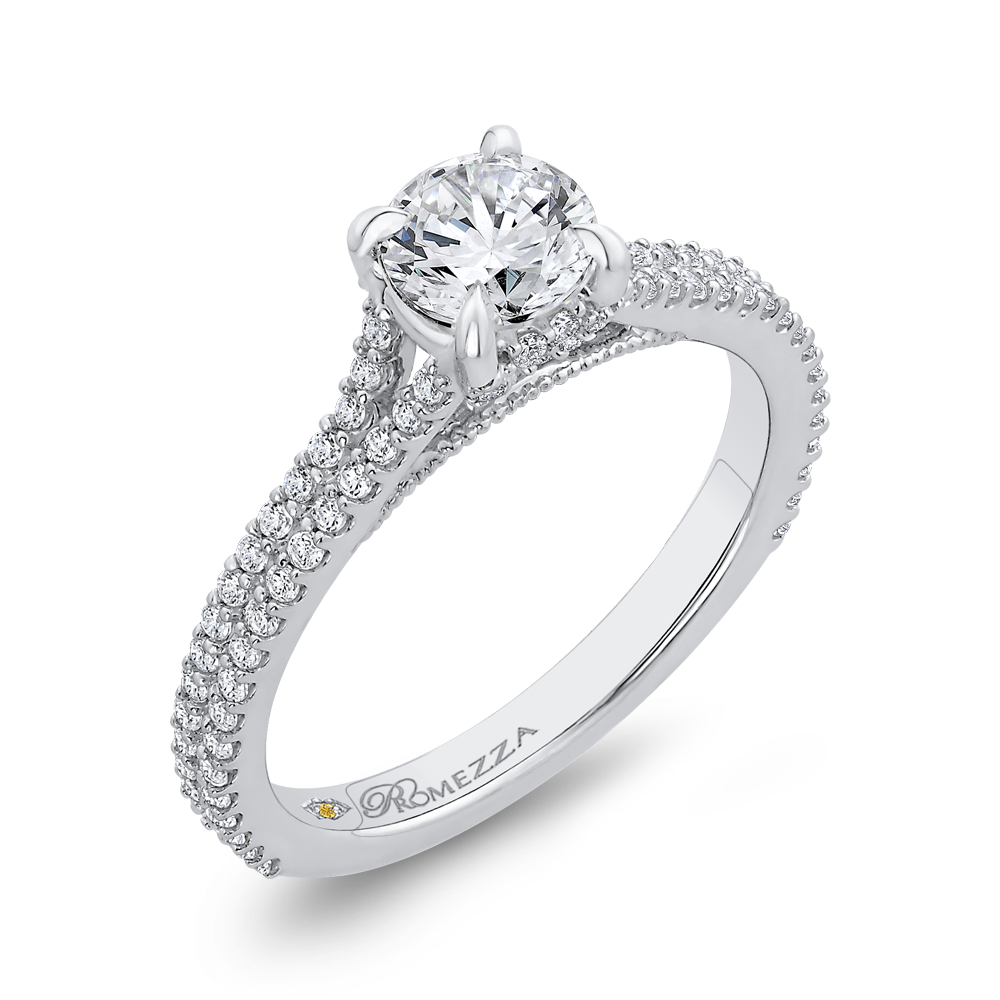 Split Shank Round Diamond Engagement Ring in 14K White Gold