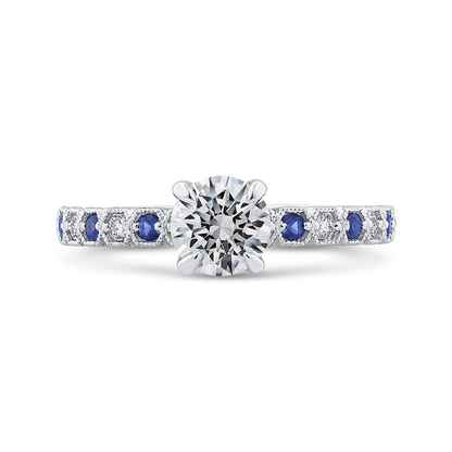 Round Diamond Engagement Ring with Blue Sapphire in 14K White Gold