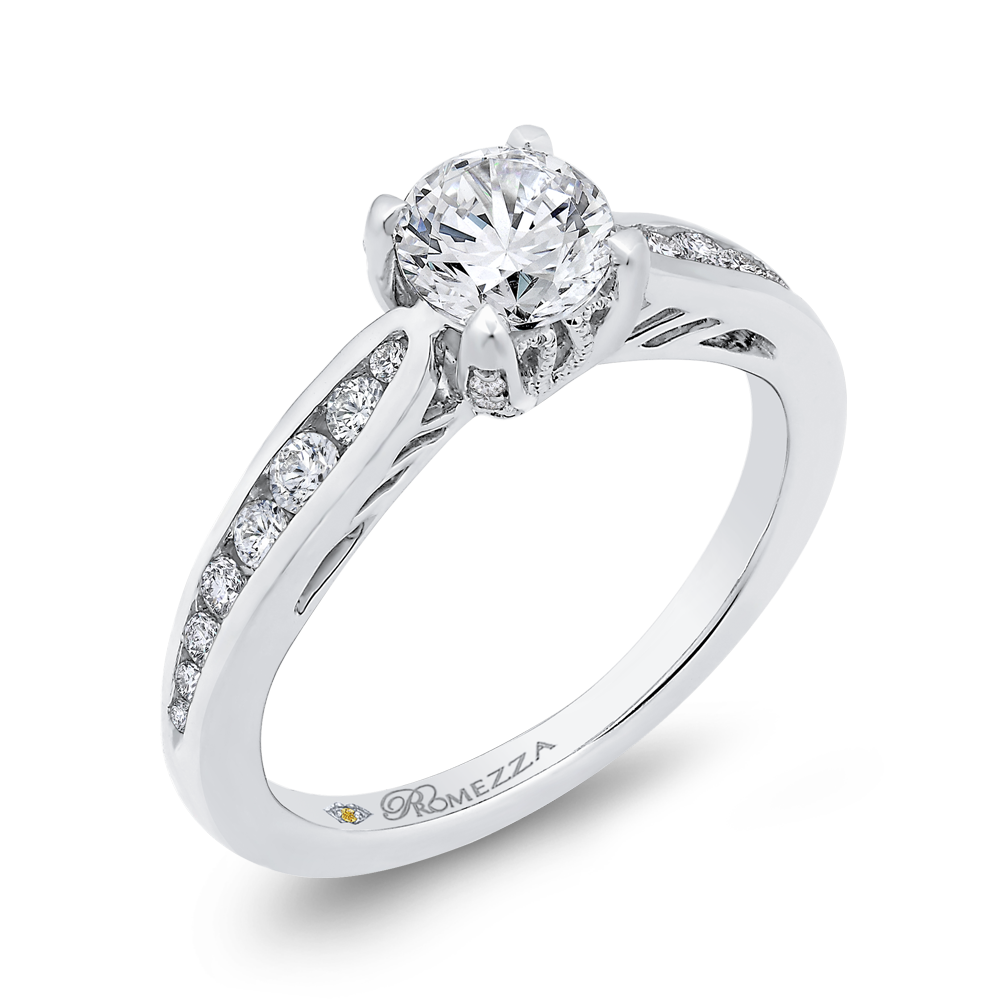 Round Diamond Cathedral Style Engagement Ring in 14K White Gold