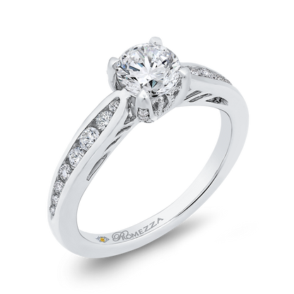 Round Diamond Cathedral Style Engagement Ring in 14K White Gold