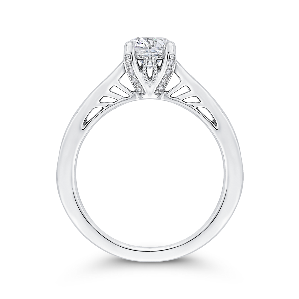 Round Diamond Cathedral Style Engagement Ring in 14K White Gold