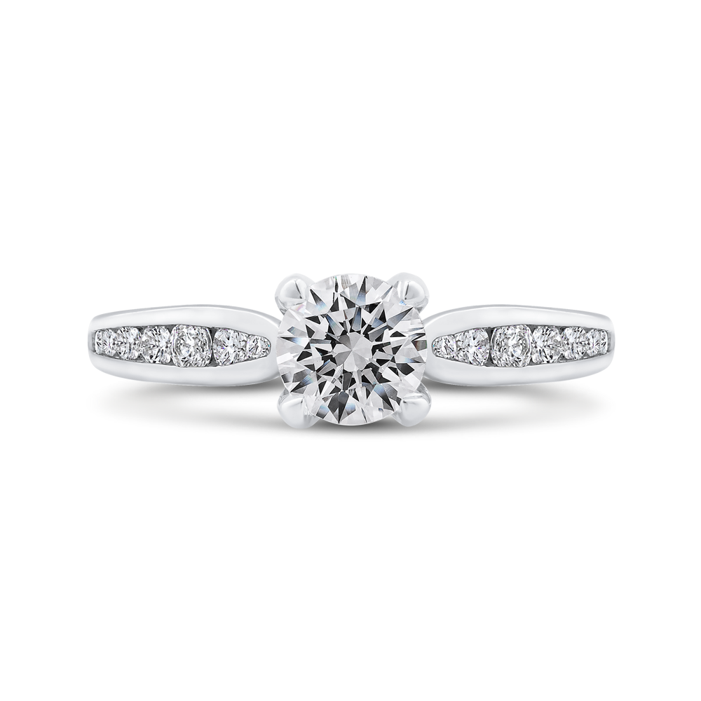 Round Diamond Cathedral Style Engagement Ring in 14K White Gold