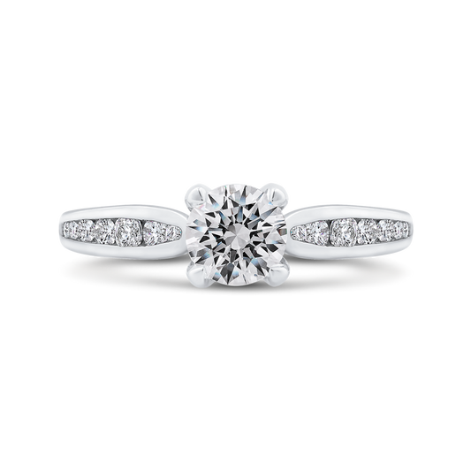 Round Diamond Cathedral Style Engagement Ring in 14K White Gold