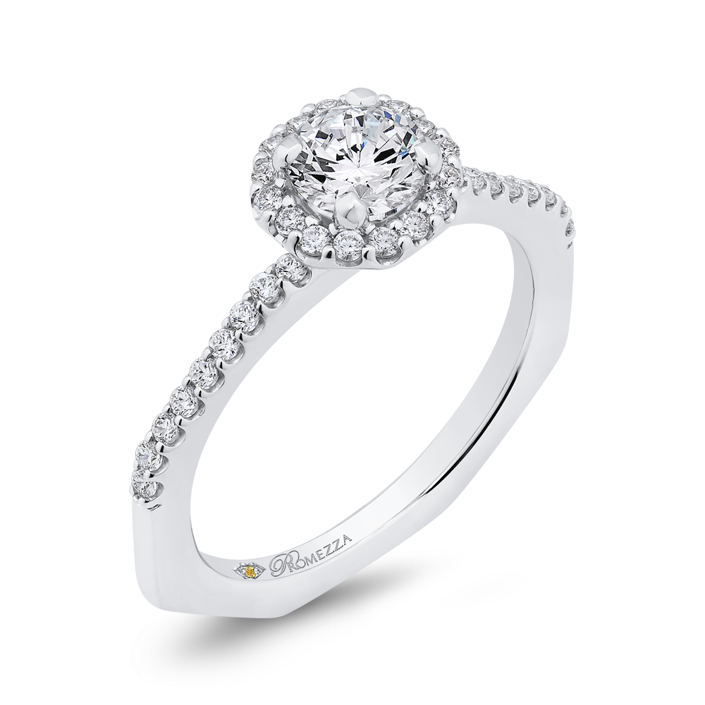 Round Diamond Halo Engagement Ring in 14K White Gold