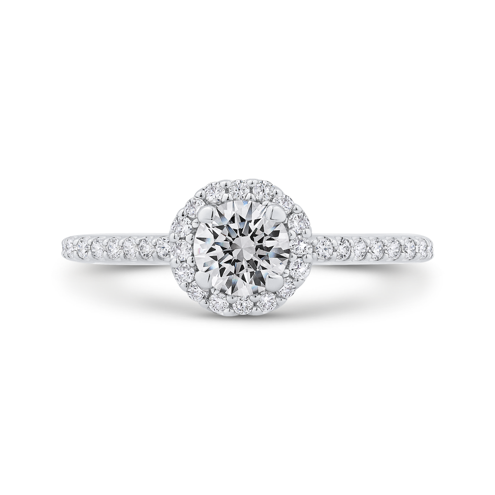 Round Diamond Halo Engagement Ring in 14K White Gold