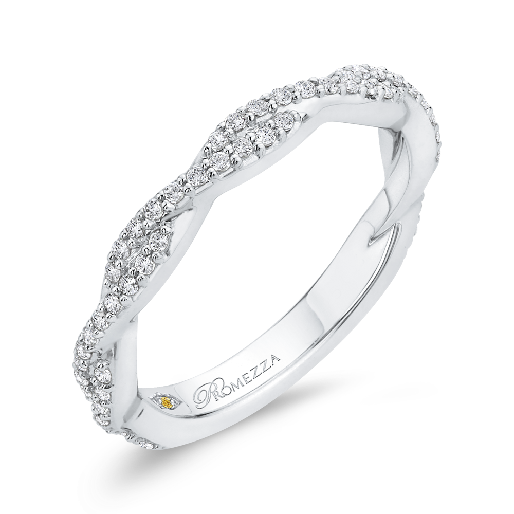 Round Diamond Chriss-Cross Wedding Band in 14K White Gold