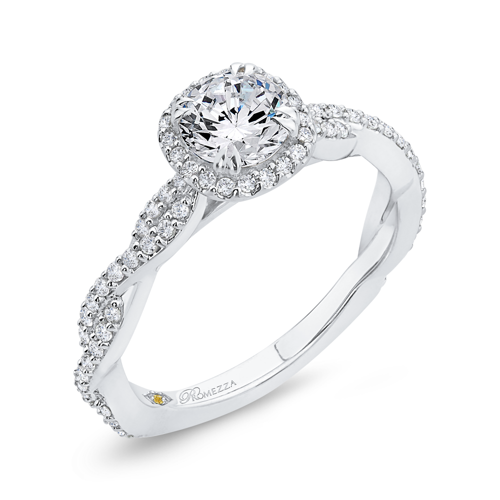 Floral Halo Diamond Engagement Ring in 14K White Gold