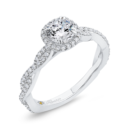 Floral Halo Diamond Engagement Ring in 14K White Gold