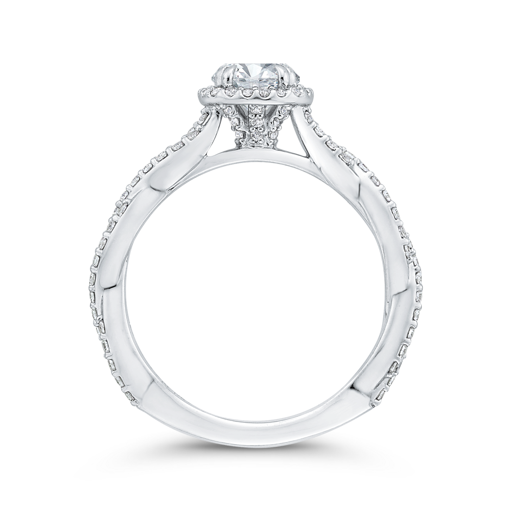 Floral Halo Diamond Engagement Ring in 14K White Gold