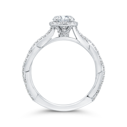 Floral Halo Diamond Engagement Ring in 14K White Gold