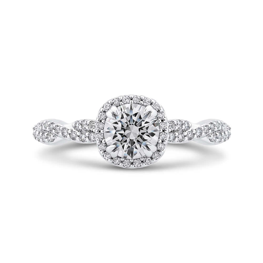 Floral Halo Diamond Engagement Ring in 14K White Gold