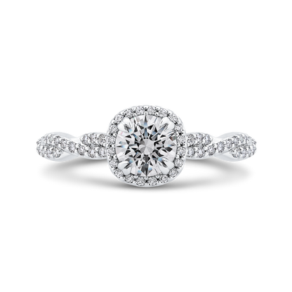 Floral Halo Diamond Engagement Ring in 14K White Gold