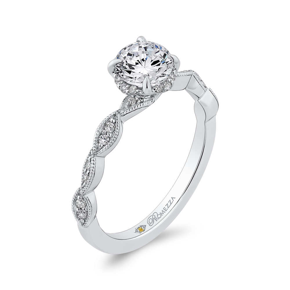 Floral Diamond Engagement Ring in 14K White Gold