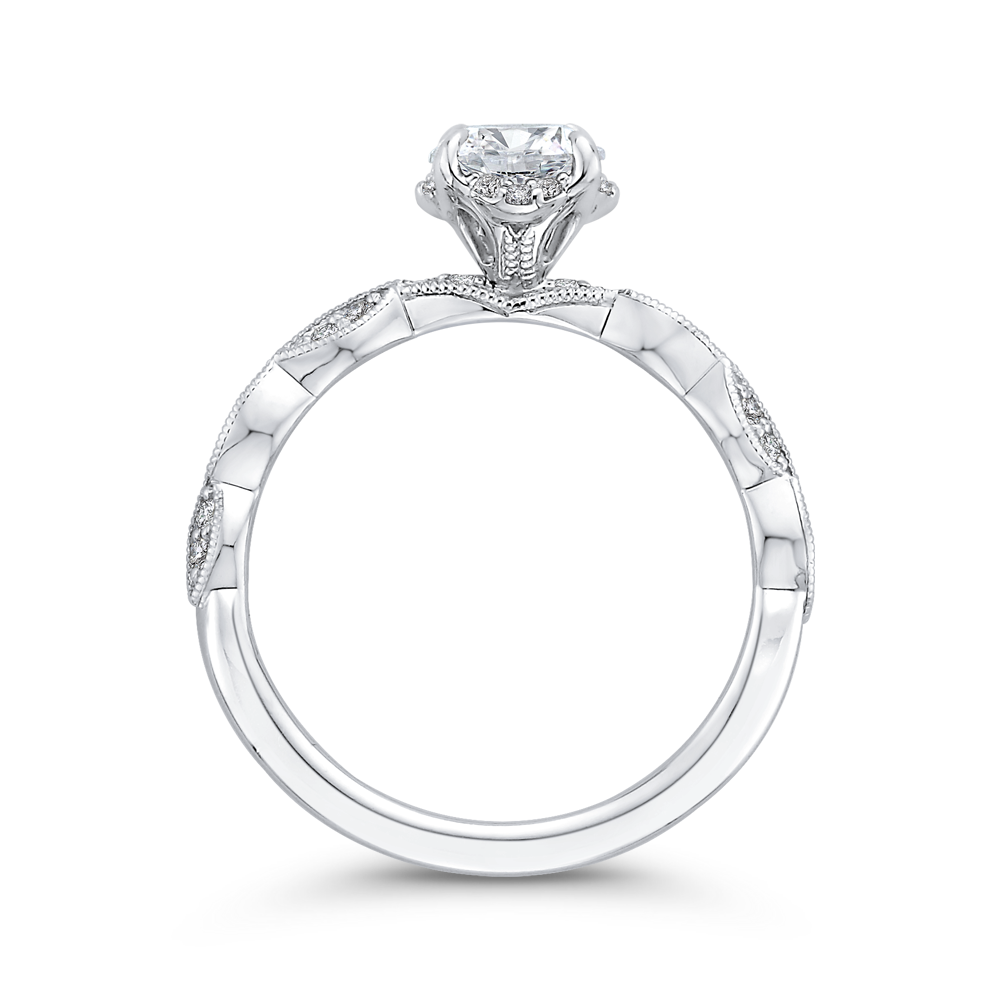 Floral Diamond Engagement Ring in 14K White Gold