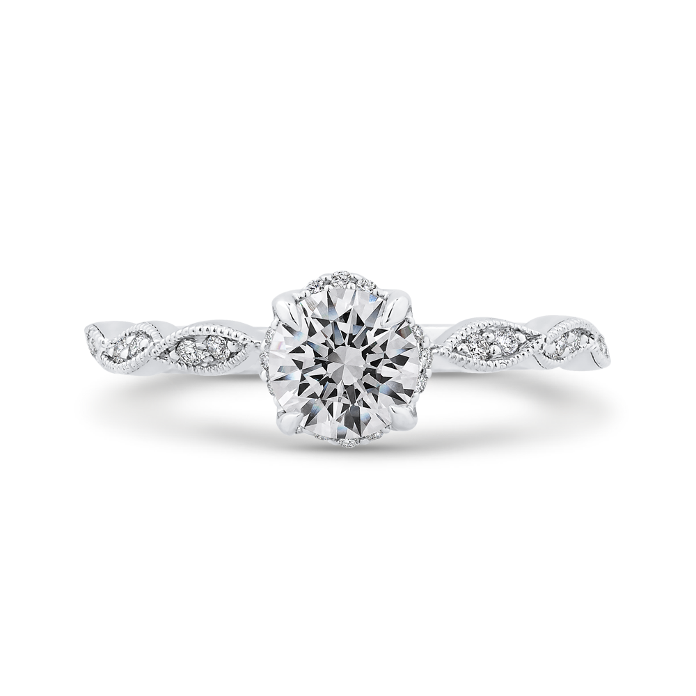 Floral Diamond Engagement Ring in 14K White Gold