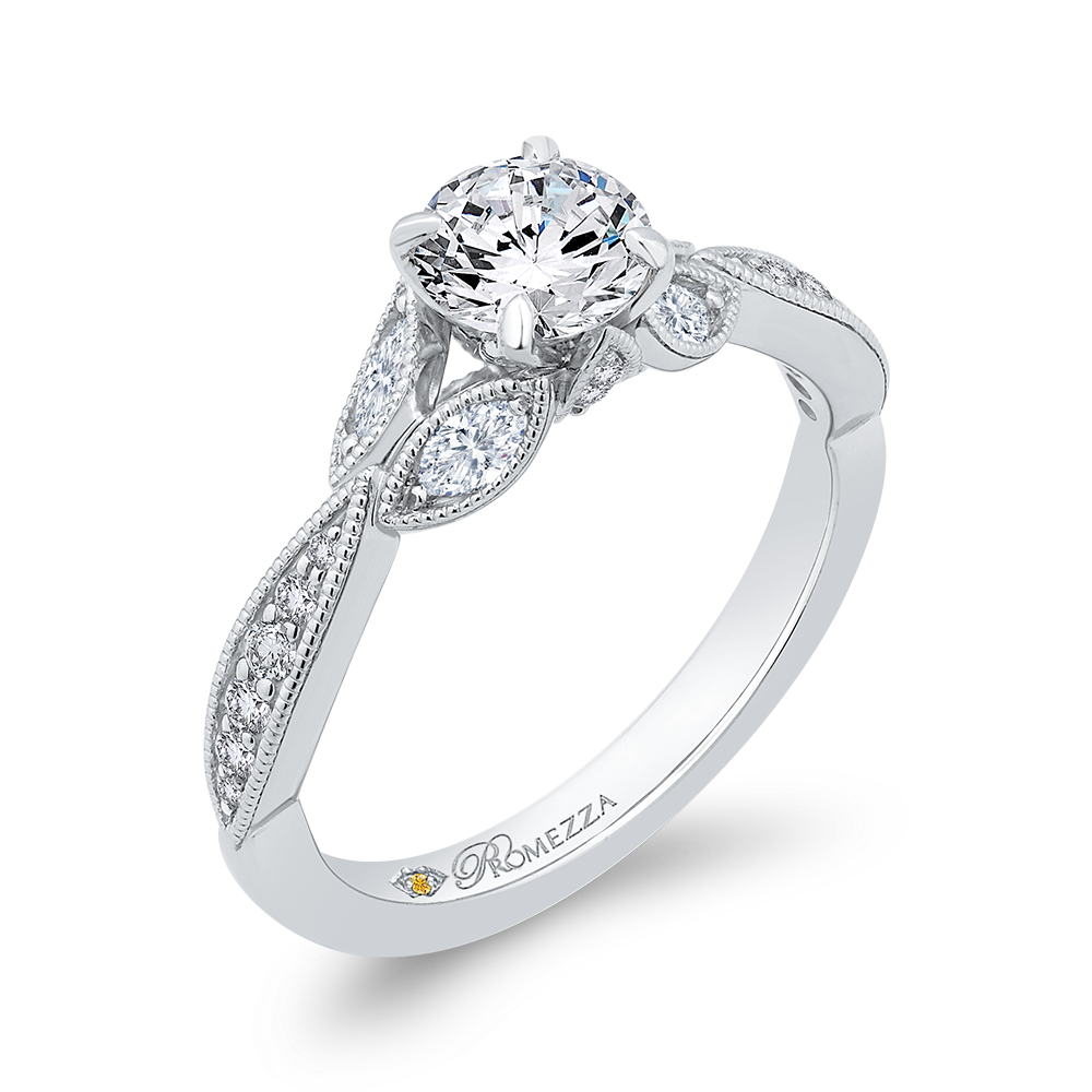 Floral Diamond Engagement Ring in 14K White Gold