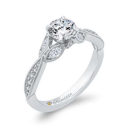 Floral Diamond Engagement Ring in 14K White Gold