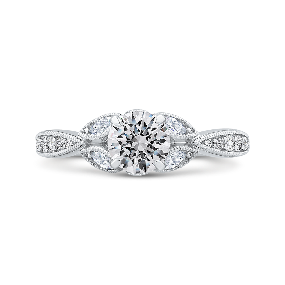 Floral Diamond Engagement Ring in 14K White Gold