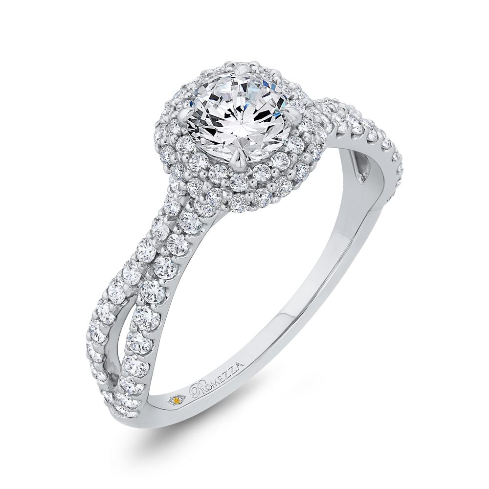 Split Shank Diamond Halo Engagement Ring in 14K White Gold