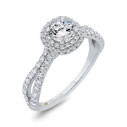 Split Shank Diamond Halo Engagement Ring in 14K White Gold