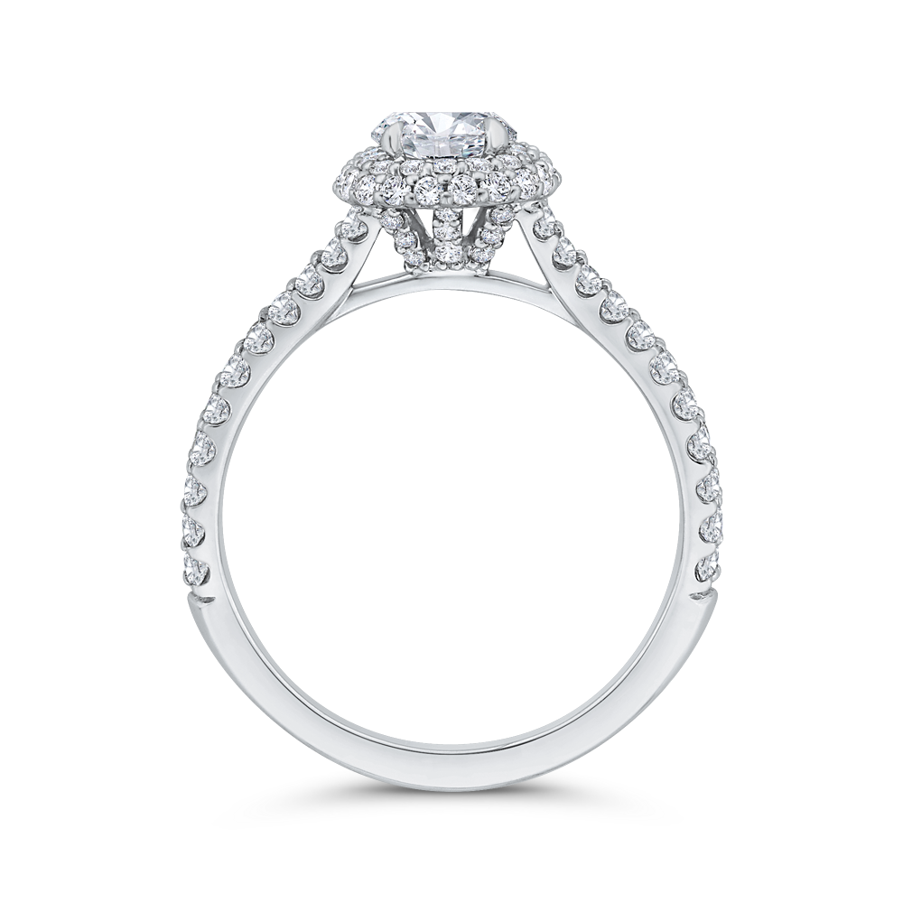 Split Shank Diamond Halo Engagement Ring in 14K White Gold