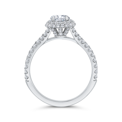 Split Shank Diamond Halo Engagement Ring in 14K White Gold