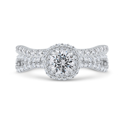 Split Shank Diamond Halo Engagement Ring in 14K White Gold