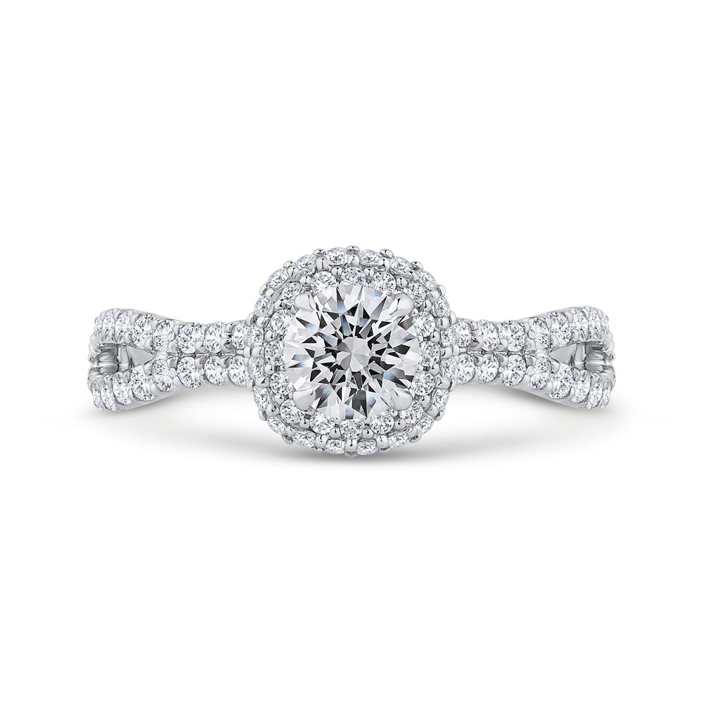 Split Shank Diamond Halo Engagement Ring in 14K White Gold