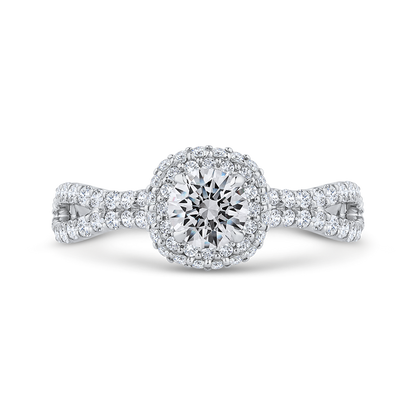 Split Shank Diamond Halo Engagement Ring in 14K White Gold