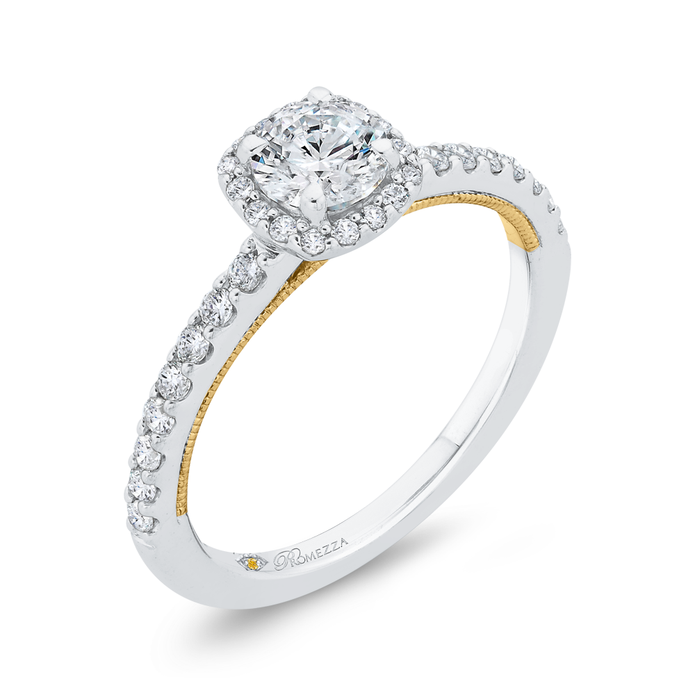 Diamond Halo Engagement Ring in 14K Two Tone Gold