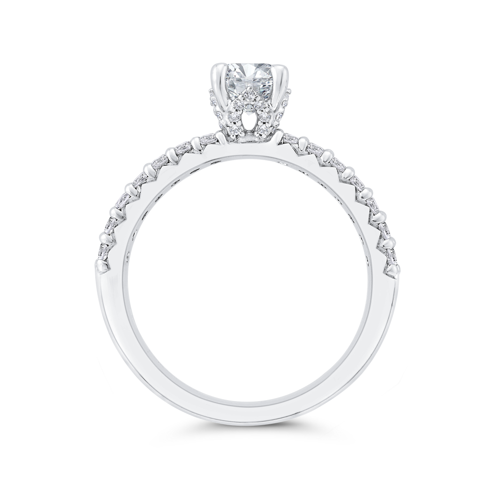 Two Row Round Diamond Engagement Ring in 14K White Gold