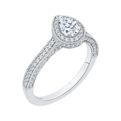 Pear Cut Diamond Halo Engagement Ring in 14K White Gold