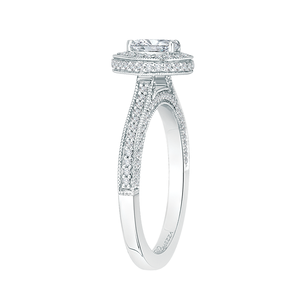 Pear Cut Diamond Halo Engagement Ring in 14K White Gold