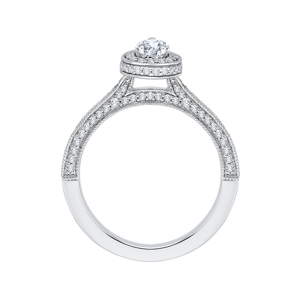 Pear Cut Diamond Halo Engagement Ring in 14K White Gold