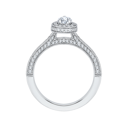 Pear Cut Diamond Halo Engagement Ring in 14K White Gold