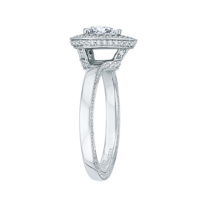 Pear Cut Diamond Double Halo Engagement Ring in 14K White Gold