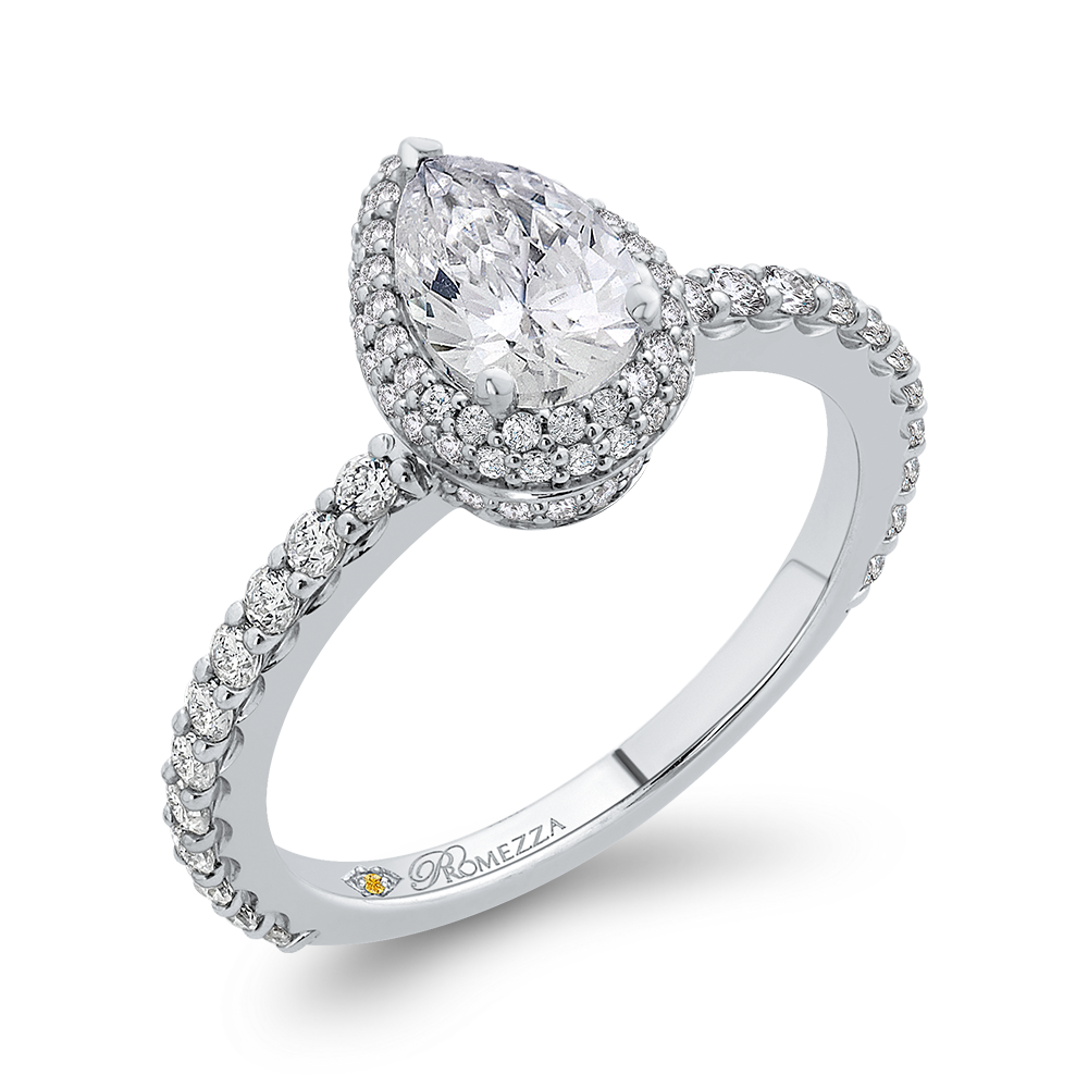 Pear Cut Diamond Halo Engagement Ring in 14K White Gold